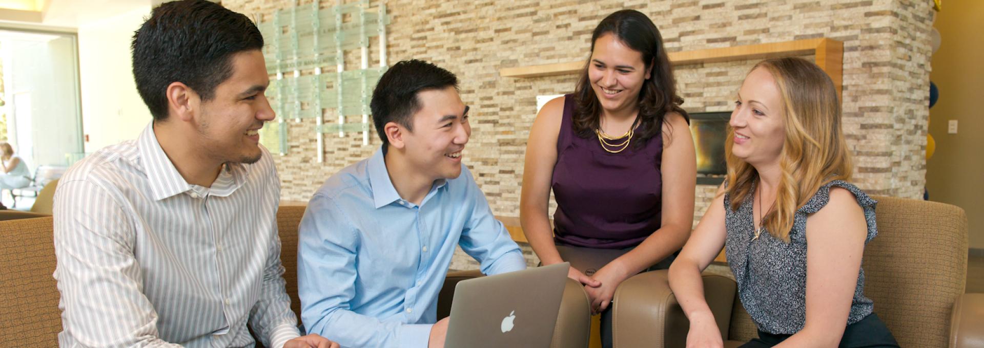 Full-Time MBA students in Gallagher Hall lobby