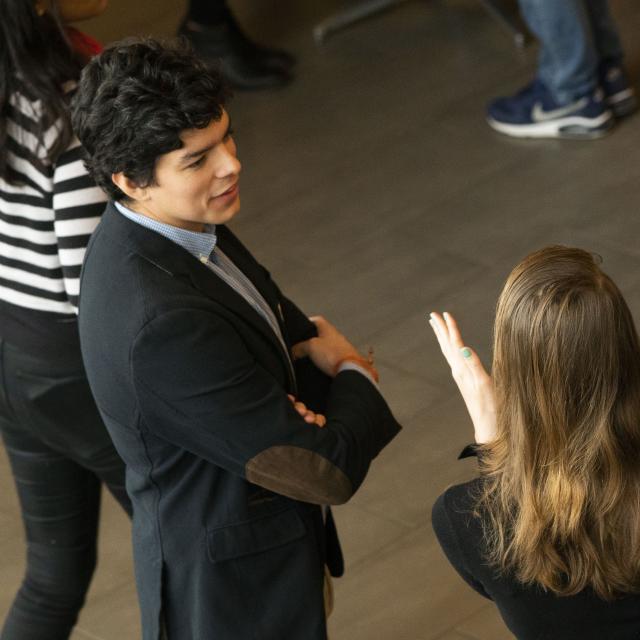 UC Davis Career Fair, Recruiter Talking to MBA Student