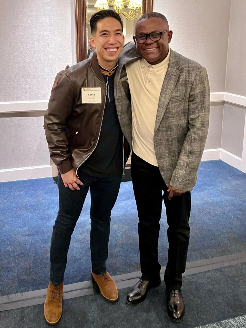 At the retreat, Kevin Leung (left) meets up with Dr. Bennet Omalu (right), who emphasized that the most successful leaders are the ones who live out authenticity and fight for the truth to be known.